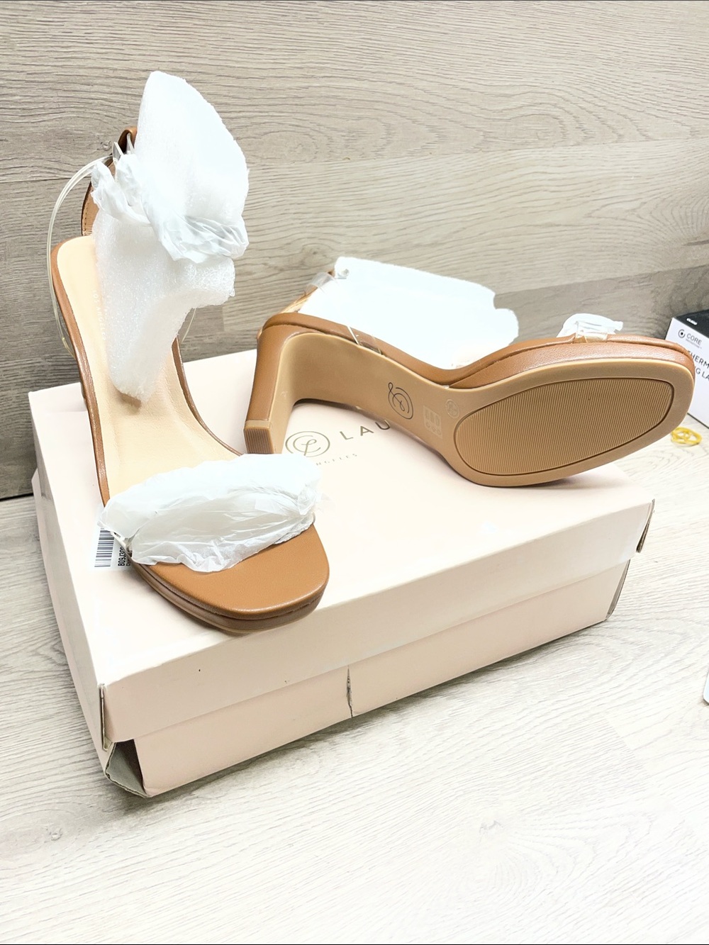 Chinese Laundry Tan Open-Toe Ankle-Strap Heels #324